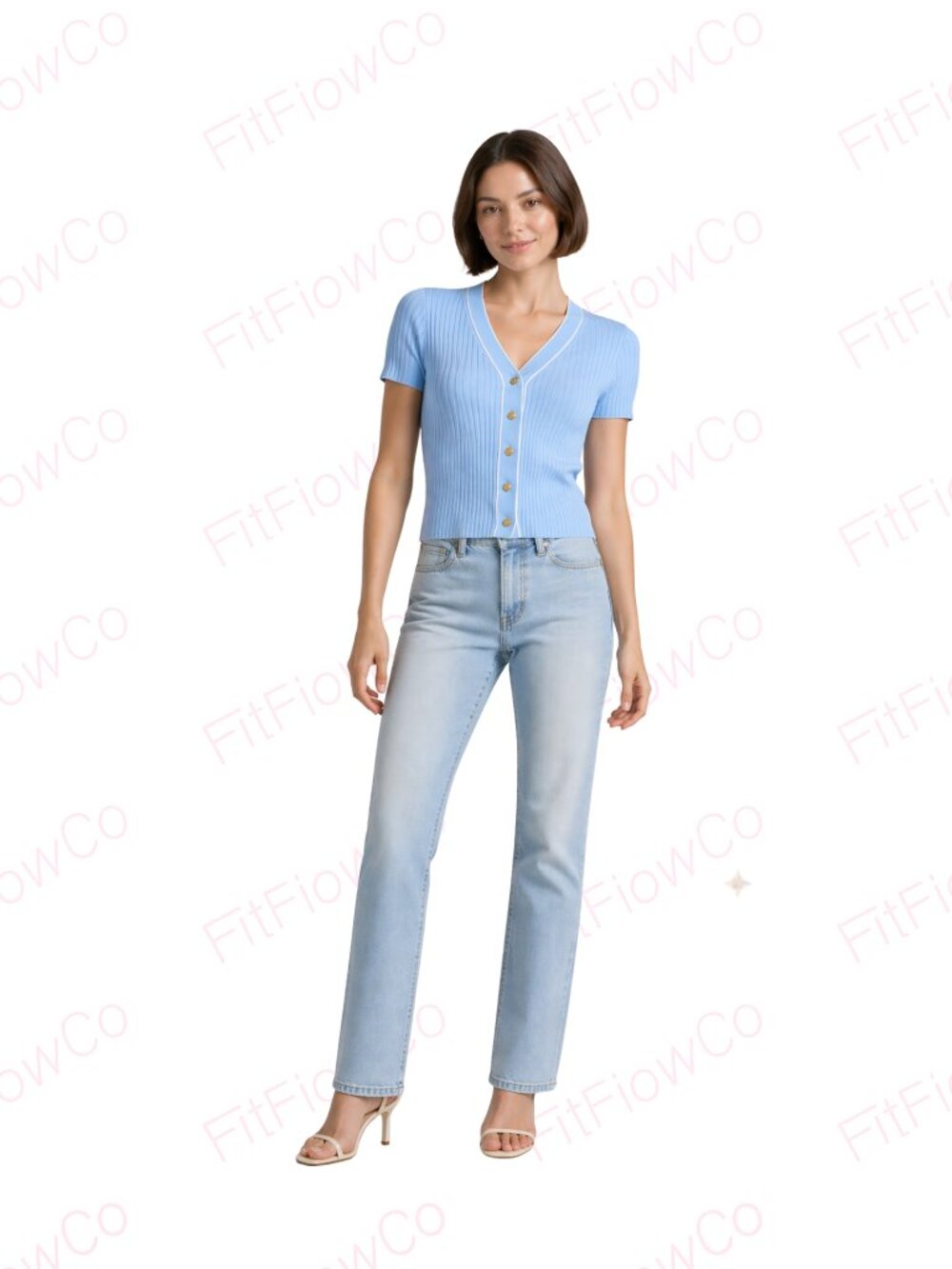 Laundry by Shelli Segal Baby Blue Ribbed Cardigan XS Cropped Gold Crest Button V